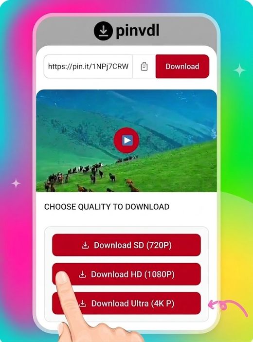 Previewing quality options in the Pinterest video downloader